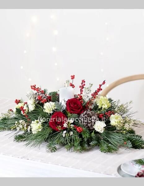 Centrotavola Natalizia Fiori Bianchi/Rossi