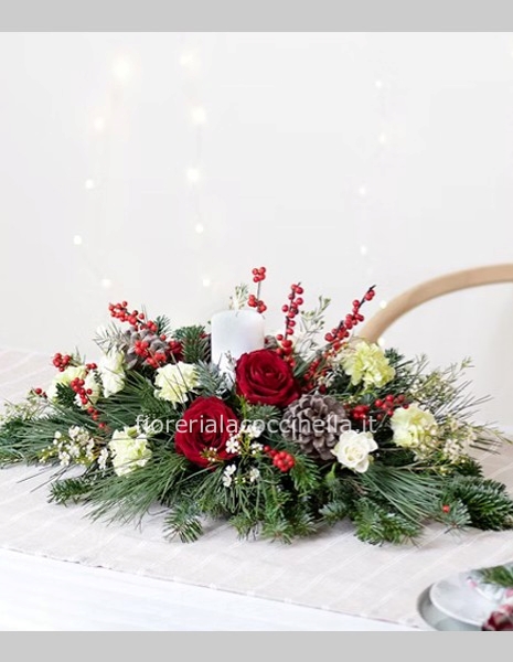 Centrotavola Natalizia Fiori Bianchi/Rossi