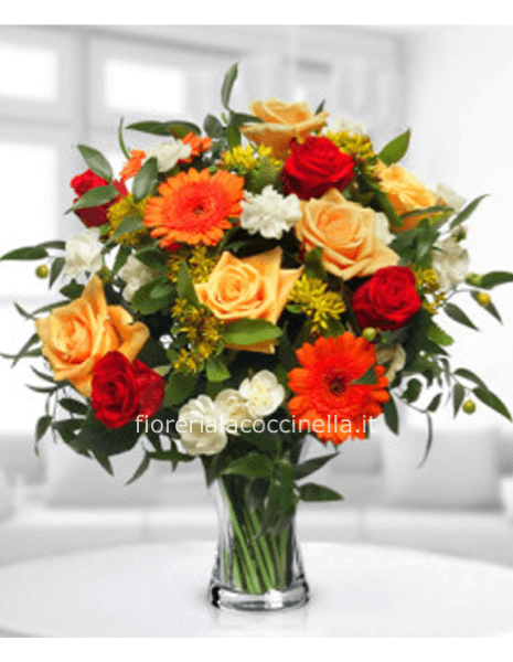 Bouquet fiori Misti tonalità Rosso/Arancio