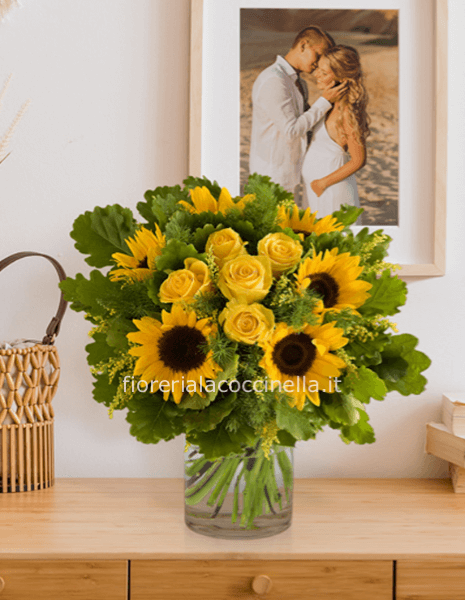 STANDARD 5 GIRASOLI E 3 ROSE GIALLE