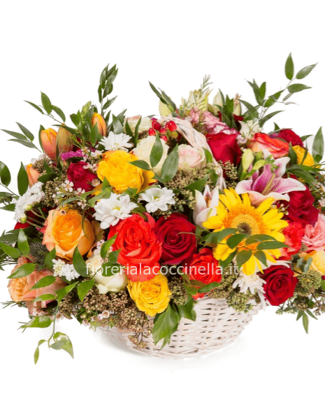 Cesto di Fiori Misti tonalità Giallo/Arancio