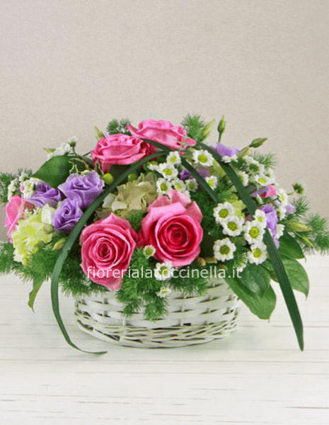 Cesto di Fiori Misti tonalità Rosa/Lilla