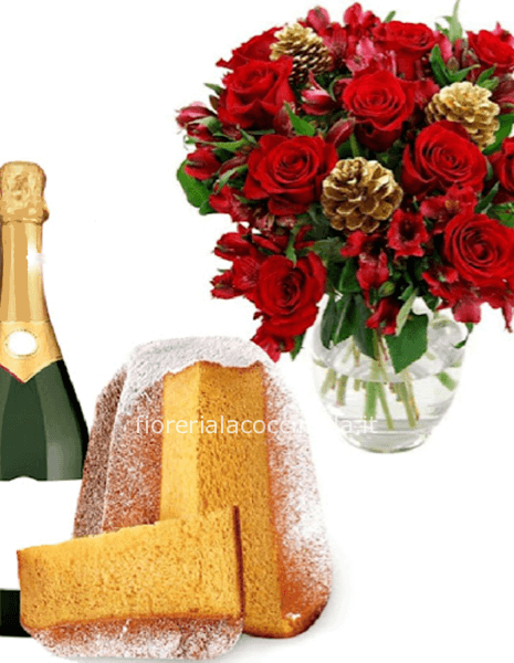 Bouquet Rose Rosse Natalizio Dolce & Spumante