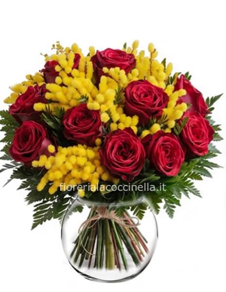 Bouquet Rose Rosse & Mimosa