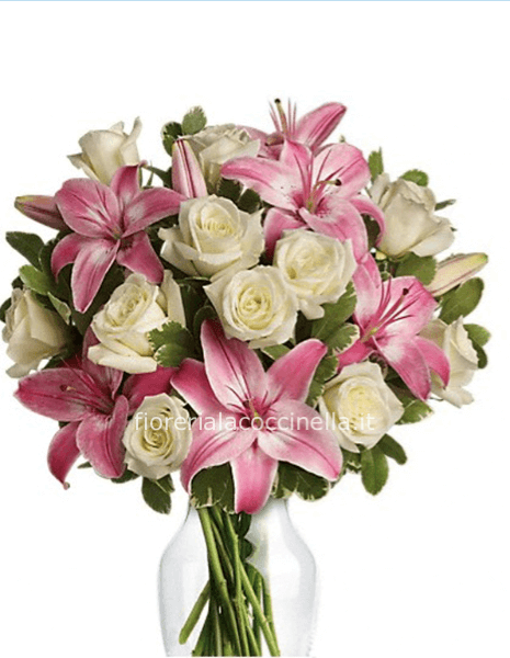 Bouquet Rose Bianche e Lilium Rosa