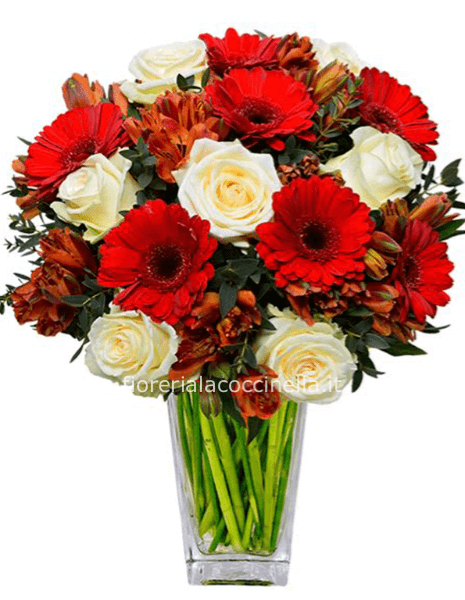 Bouquet Rose Bianche & Fiori Rossi