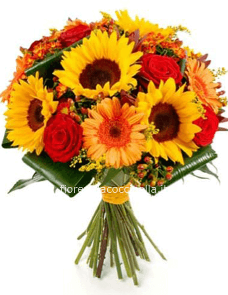 STANDARD 5 GIRASOLI E 3 ROSE ROSSE