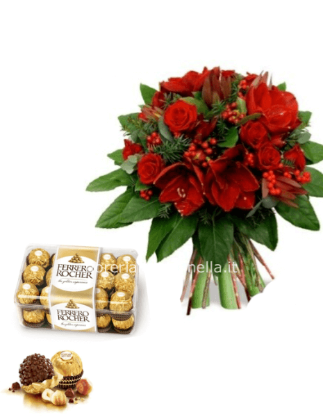 Bouquet Fiori Misti Rossi Natalizio & FerreroRocher