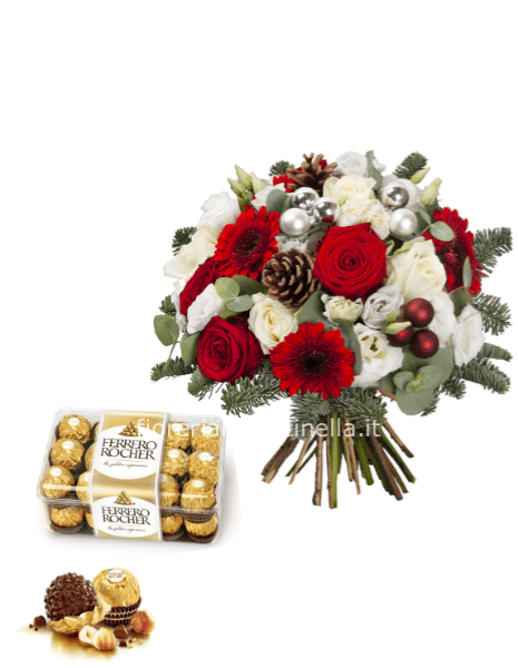 Bouquet Fiori Misti Bianco/Rosso Natalizio & FerreroRocher