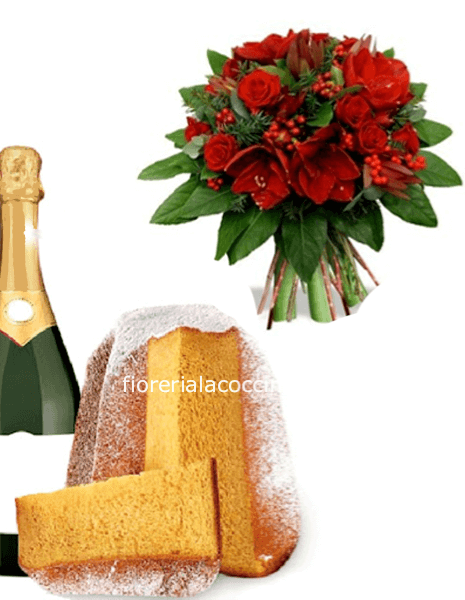 Bouquet Fiori Misti Rosso Natalizio Dolce & Spumante