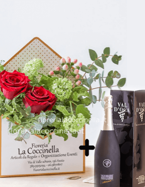 Flower Letter Rose Rosse + Fiori Misti + Prosecco