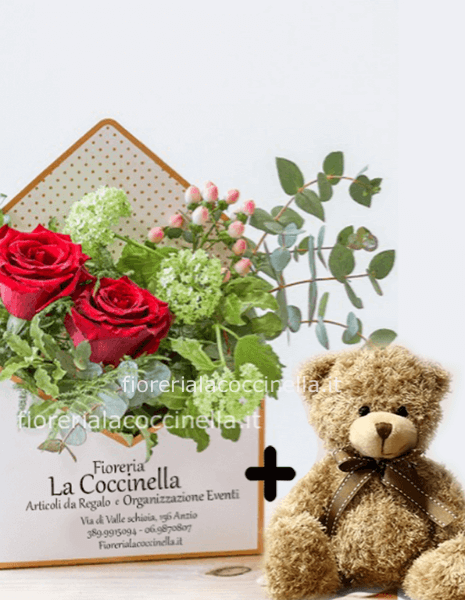STANDARD LETTER 3 ROSE ROSSE + PELUCHE