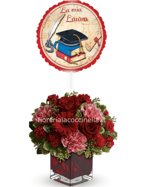 Flower Box Fiori Rossi & Palloncino