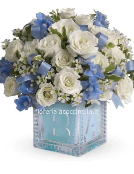 Flower Box Fiori Misti Bianco/Celeste
