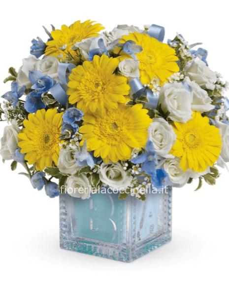 Flower Box Fiori Misti Giallo/Celeste