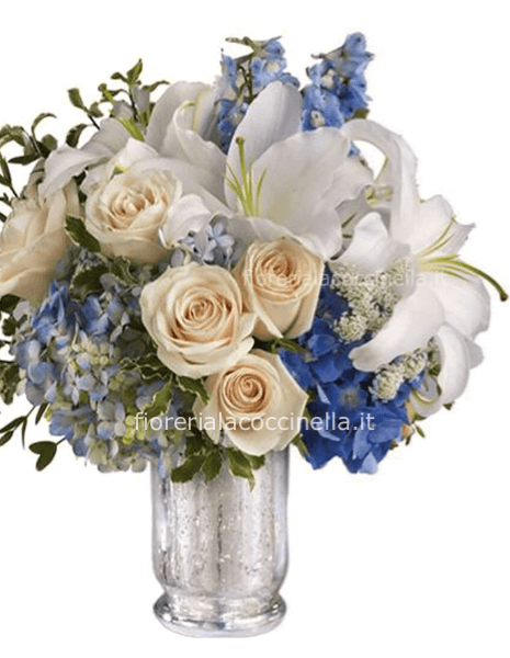Bouquet Fiori Misti Bianco/Celeste