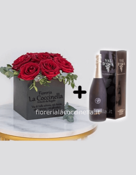 Flower Box Rose Rosse + Prosecco