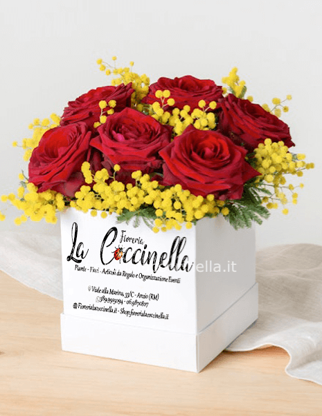 Flower Box Rose Rosse & Mimosa