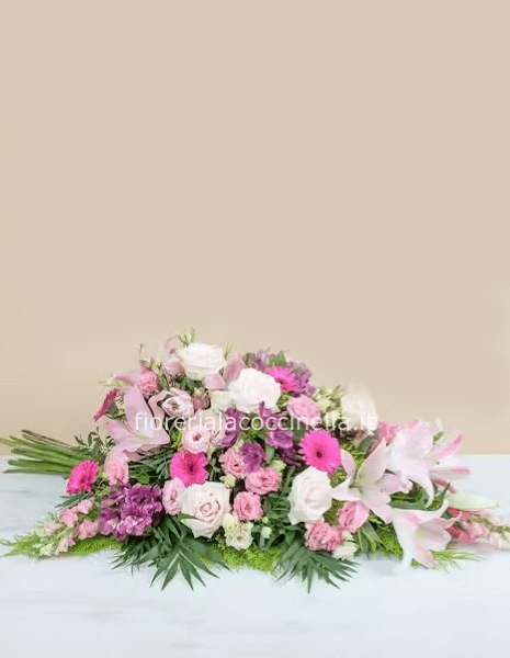 STANDARD PALMA FUNEBRE ROSA/BIANCO