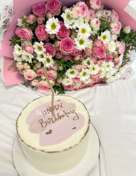 Omaggio Floreale scelto dal Fiorista - ROSA + Torta Lambeth Cake