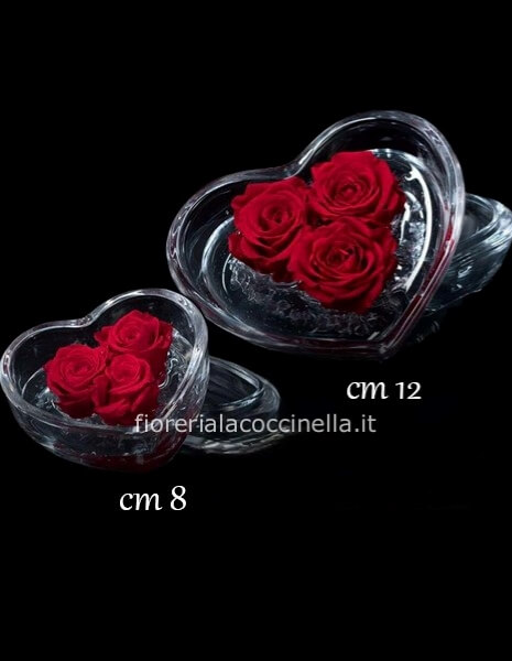 Rosa Rossa Stabilizzata - Cuore in vetro cm 8